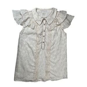 Dream Sister‎ Jane Dress Women L Mini Ivory White Ruffle Beaded Floral Jacquard